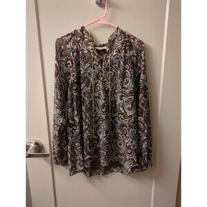 Michael Kors Size XL Brown Multicolored Top With Chain Accents